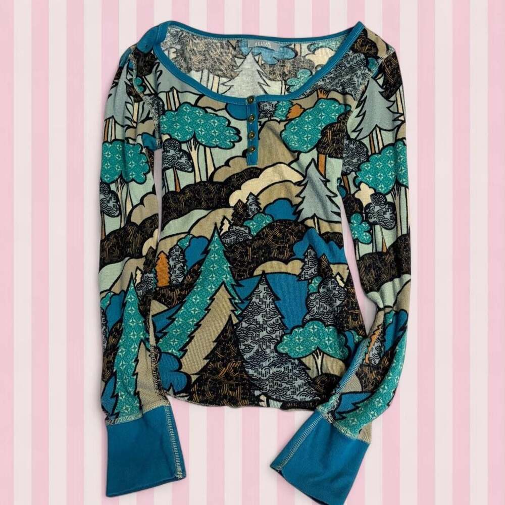 Delia's Forest Scene Long Sleeve Henley Top